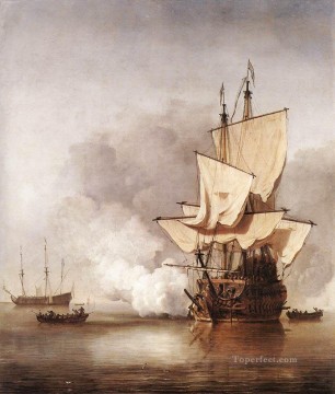  barco pintura - El cañón Disparo marino Willem van de Velde el Joven barco paisaje marino